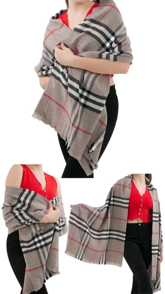 1 Adet Kadın Büyük Bedene Uygun Yumuşak Dokulu Kışlık Desenli Atkı Omuz Şalı