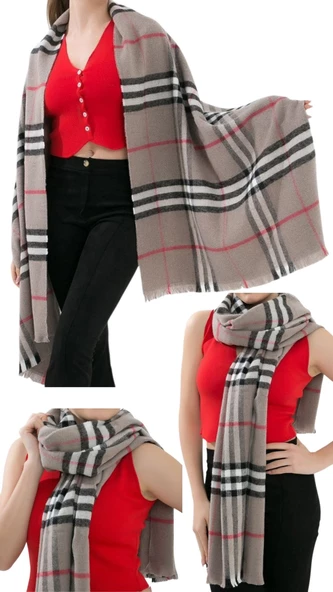 1 Adet Kadın Büyük Bedene Uygun Yumuşak Dokulu Kışlık Desenli Atkı Omuz Şalı - 12