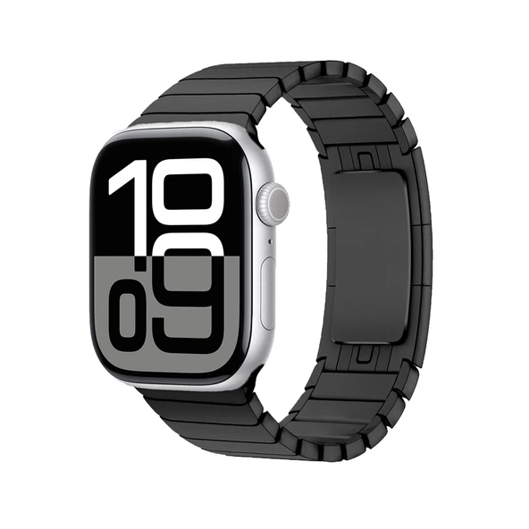 Gpack Apple Watch 10 42mm Kordon Yandan ÇıtÇıtlı Metal Parçalı Çizgi Dizayn KRD35