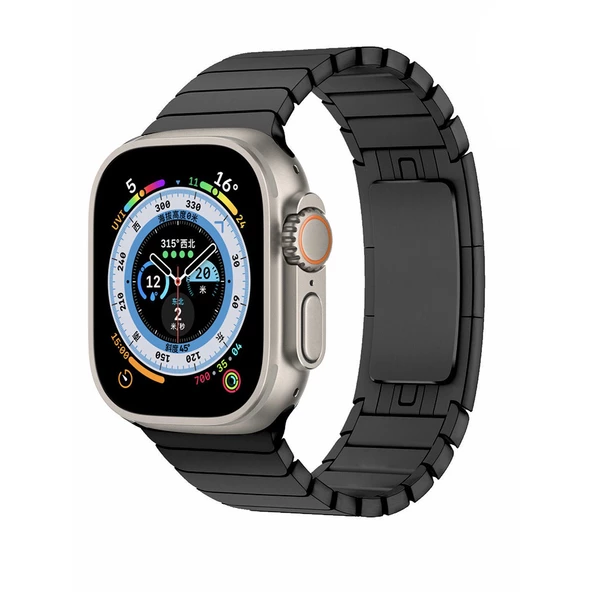 Gpack Apple Watch Ultra Kordon Yandan ÇıtÇıtlı Metal Parçalı Çizgi Dizayn KRD35