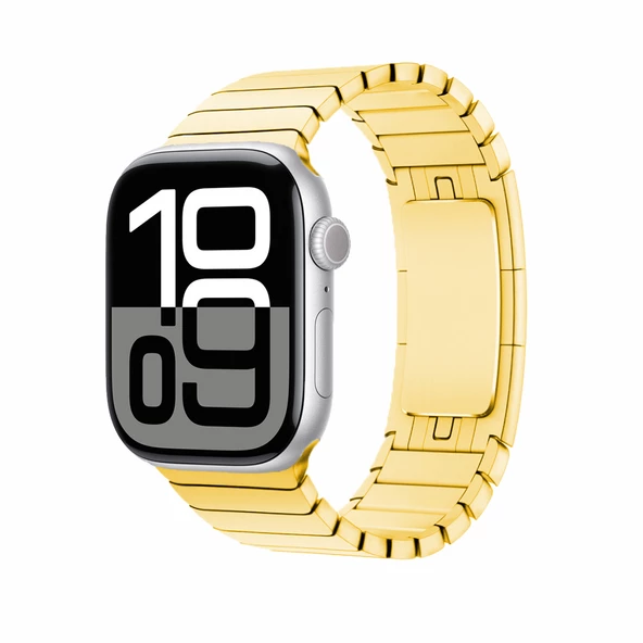 Gpack Apple Watch SE 2 2022 40mm Kordon Yandan ÇıtÇıtlı Metal Parçalı Çizgi Dizayn KRD35 - 5