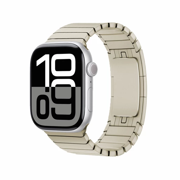 Gpack Apple Watch 6 40 mm Kordon Yandan ÇıtÇıtlı Metal Parçalı Çizgi Dizayn KRD35 - 7
