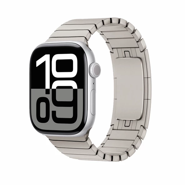 Gpack Apple Watch 6 40 mm Kordon Yandan ÇıtÇıtlı Metal Parçalı Çizgi Dizayn KRD35 - 8