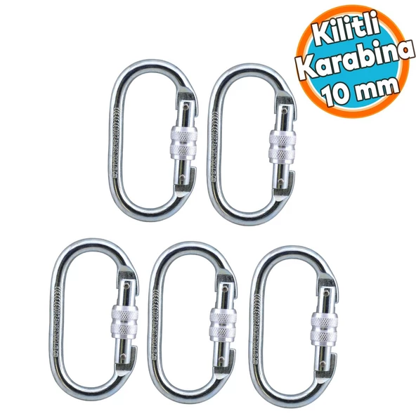Oval Kilitli Karabina 10 mm Kanca Paslanmaz Çelik Kilit Tırmanma Kamp Ekipman Tırmanış Kilidi 5 Adet