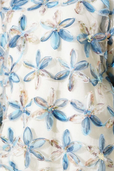 Tül Çiçekli Triko Tunik Bej - Resim 4