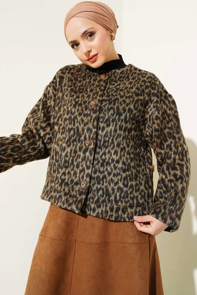 Leopar Desen Düğmeli Ceket Leopar - 2