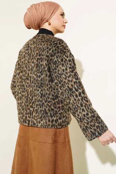 Leopar Desen Düğmeli Ceket Leopar - 3