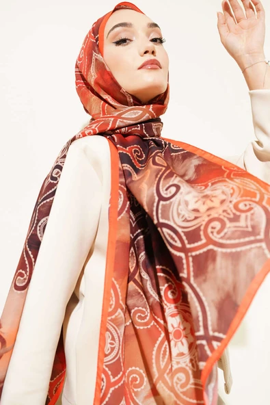 Dijital Etnik Desen Medine Şal Oranj ürün görseli 1