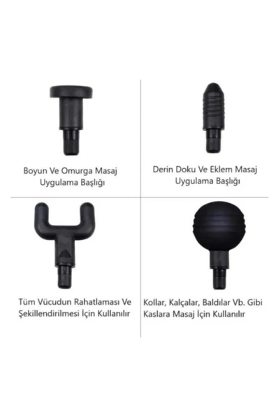 Merxas Yeni Nesil Şarjlı Masaj Tabancası Sporcu Masaj Aleti 4 Başlıklı - 3