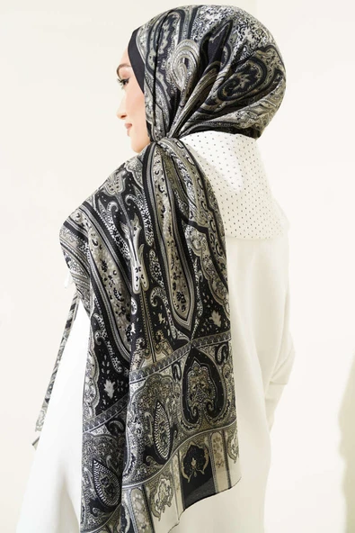 Antik Desen Soft Şal Siyah Vizon - 3