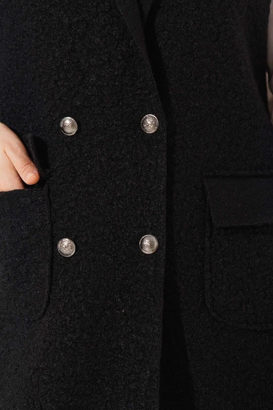 Düğmeli Uzun Buklet Yelek Siyah - Resim 4