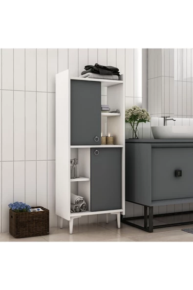 Cantek Dizayn Leeds Banyo Dolabı Ve Çok Amaçlı Dolap Beyaz-Antrasit - 2