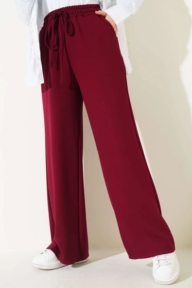 Bel İp Bağlamalı Bol Pantolon Bordo ürün görseli 1