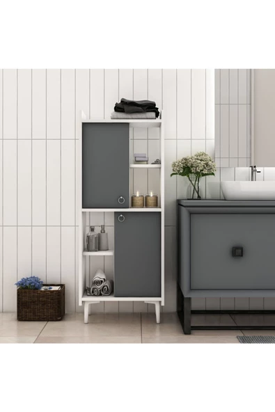 Cantek Dizayn Leeds Banyo Dolabı Ve Çok Amaçlı Dolap Beyaz-Antrasit