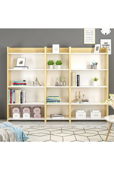 Cantek Dizayn Amy Kitaplık 3 'Lü Safirmeşe-Beyaz - 2