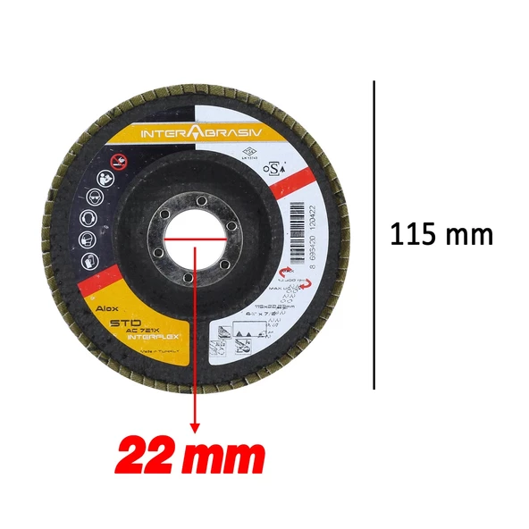 Avuç İçi Taşlama Flap Disk Zımpara Çapı 115 mm 60 Kum Zımparalama Taşı Göbek 22 mm 1 Adet - 2