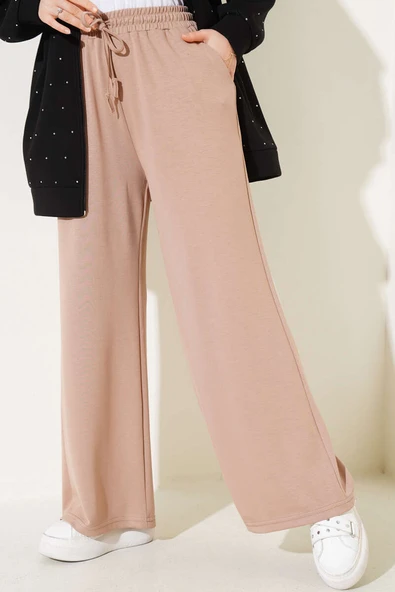 Bel İp Bağlamalı Bol Pantolon Camel - 2