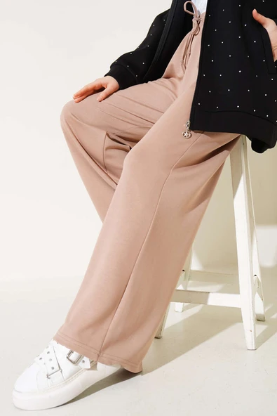 Bel İp Bağlamalı Bol Pantolon Camel