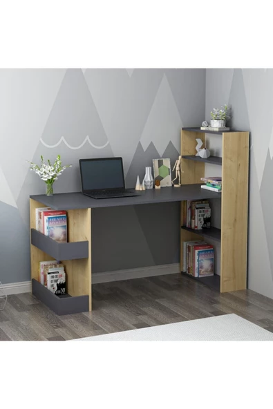 Cantek Nirvanna Kitaplıklı Çalışma Masası Antrasit-Safirmeşe 120X60 Cm - 3