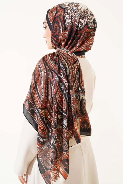 Antik Desen Soft Şal Siyah Kiremit - 3