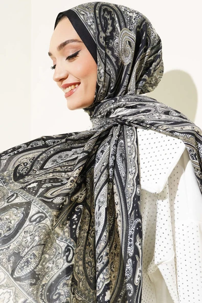 Antik Desen Soft Şal Siyah Vizon - 2
