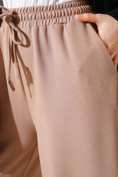 Bel İp Bağlamalı Bol Pantolon Camel - 4