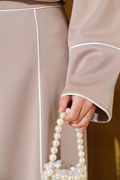 Çizgi Detaylı Etekli Scuba İkili Takım Latte - Resim 4