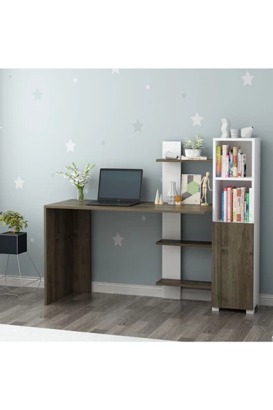 Cantek Dizayn Loren Çalışma Masası Ceviz Beyaz - 3