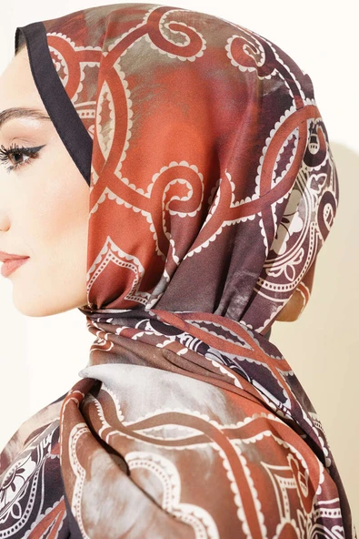 Dijital Etnik Desen Medine Şal Kahve - 4