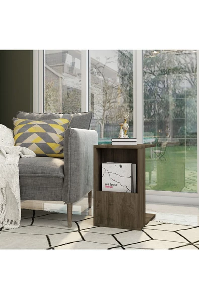 Demonte Decor Bir Raflı Serçe Yan Sehpa Ceviz-Ceviz - 3