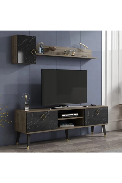 Cantek Dizayn Alfa Tv Ünitesi Ceviz Royal Mermer 150Cmx35Cm