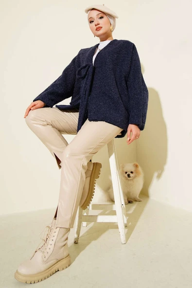 Önü Bağlamalı Kaşe Kimono Lacivert - 2