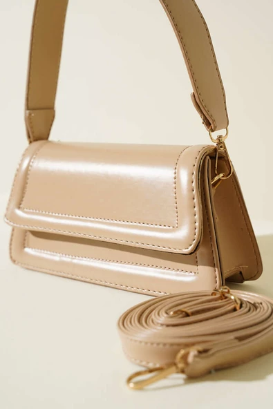 Kapaklı Mıknatıslı El Çantası Bej - Resim 3