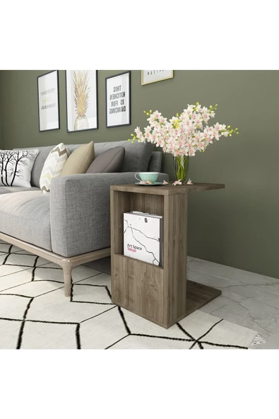 Demonte Decor Bir Raflı Serçe Yan Sehpa Ceviz-Ceviz - 2