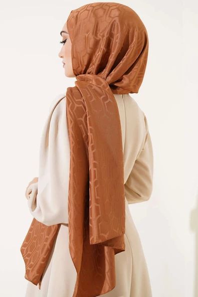 Geometrik Motifli Jakar Şal Tarçın - 3