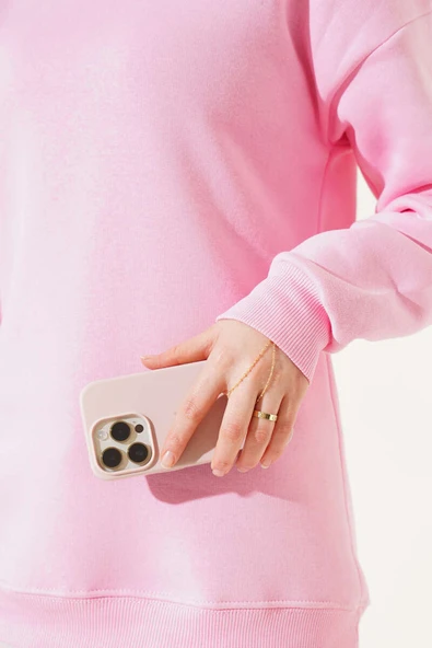 Üç İplik Basic Sweatshirt Pembe - 4