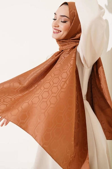 Geometrik Motifli Jakar Şal Tarçın