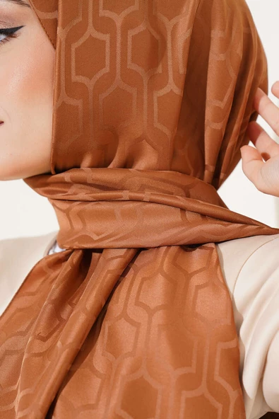 Geometrik Motifli Jakar Şal Tarçın - 4