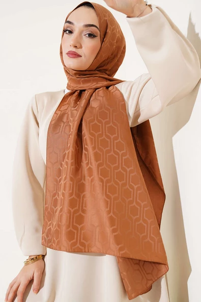 Geometrik Motifli Jakar Şal Tarçın - 2