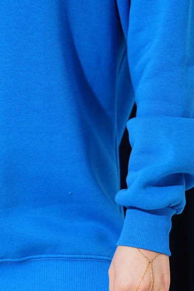 Üç İplik Basic Sweatshirt Mavi - Resim 4