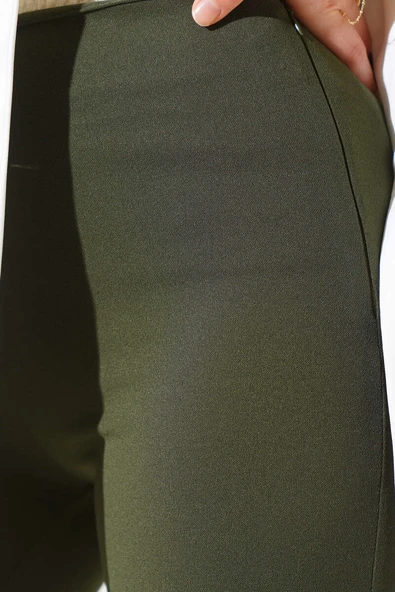 Yandan Fermuarlı İspanyol Paça Yeşil Pantolon - Resim 4
