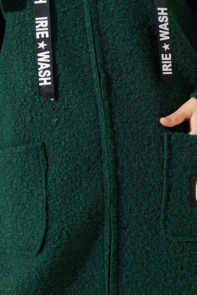 Armalı Kapüşonlu Buklet Kaban Zümrüt - Resim 4