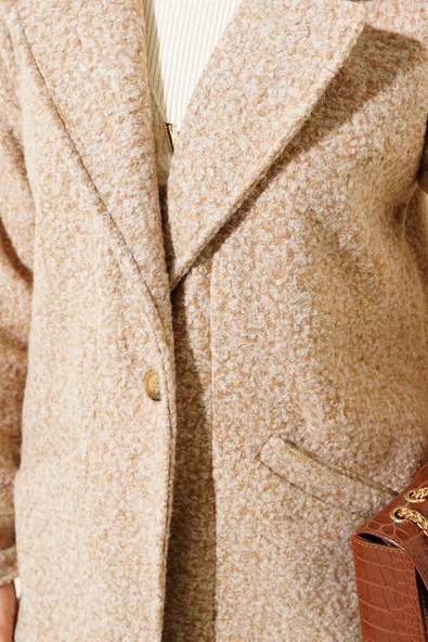 Manşet Düğmeli Buklet Kaban Latte - Resim 4