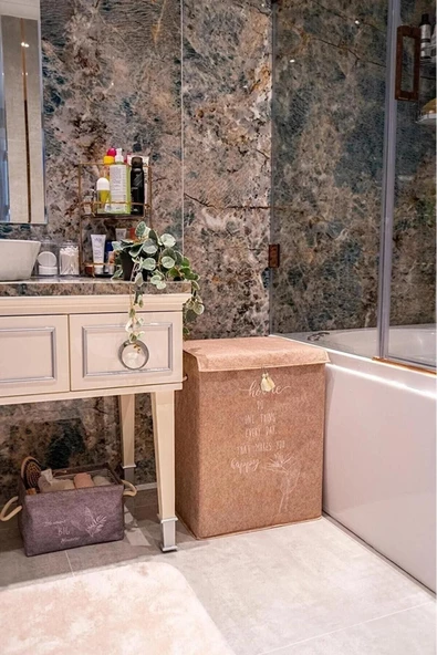 Keçe Kapaklı Çamaşır Sepeti, Çok Amaçlı Mega Saklama Kutusu Bej 55x41x30 cm - 3