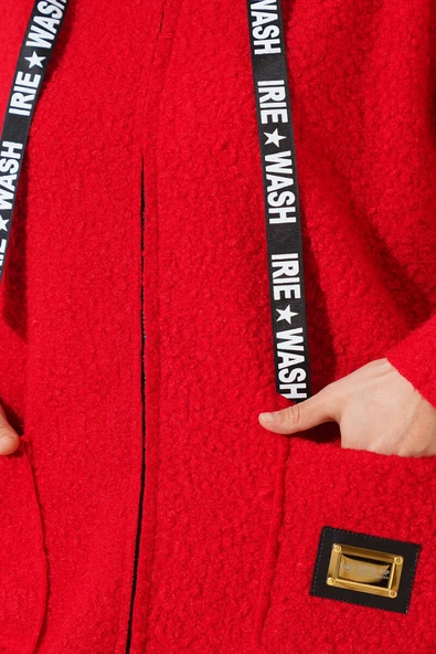 Armalı Kapüşonlu Buklet Kaban Kırmızı - Resim 4