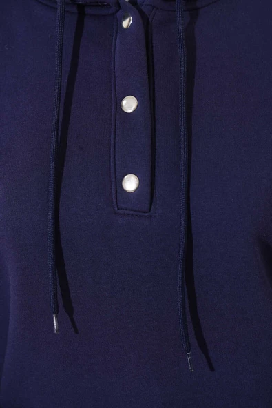 Üç İplik Yarım Çıtçıtlı Sweatshirt Lacivert - Resim 4