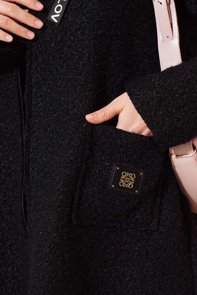 Fermuarlı Cep Armalı Buklet Kaban Siyah - Resim 4