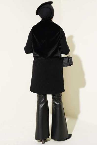 Garnili Peluş Kaşe Yelek Siyah - 3