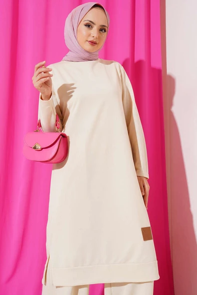 Armalı Bol Paça İkili Takım Bej - Resim 2