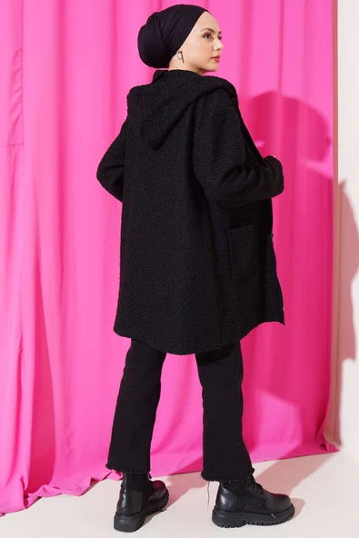 Fermuarlı Cep Armalı Buklet Kaban Siyah - Resim 3